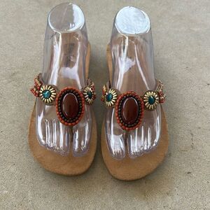 Minnetonka Sunrise Taupe Leather Sandals Women’s Sz 7